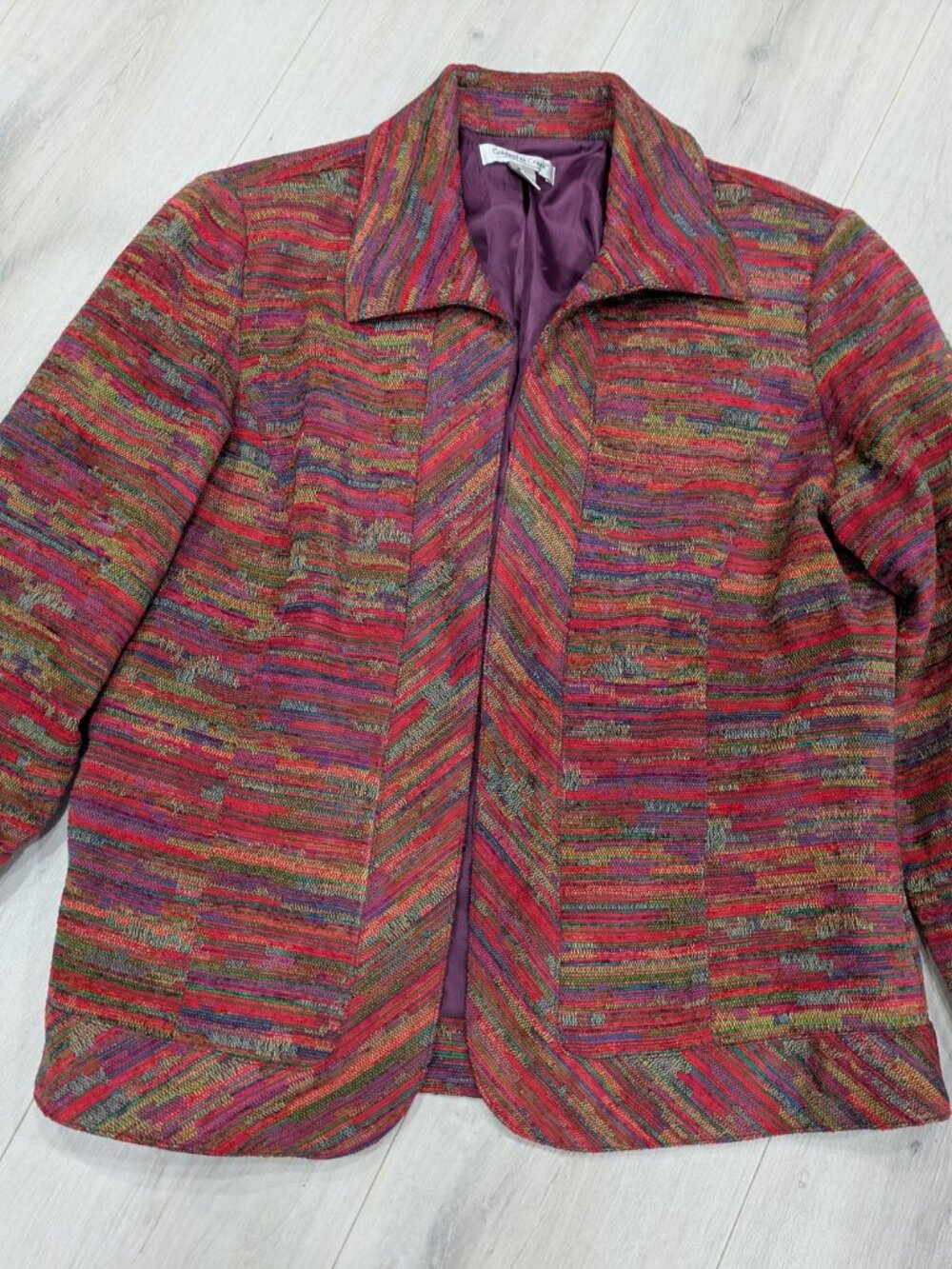 VTG Coldwater Creek Sz M Multicolor Tapestry Blazer Open Jacket Tweed Stripes